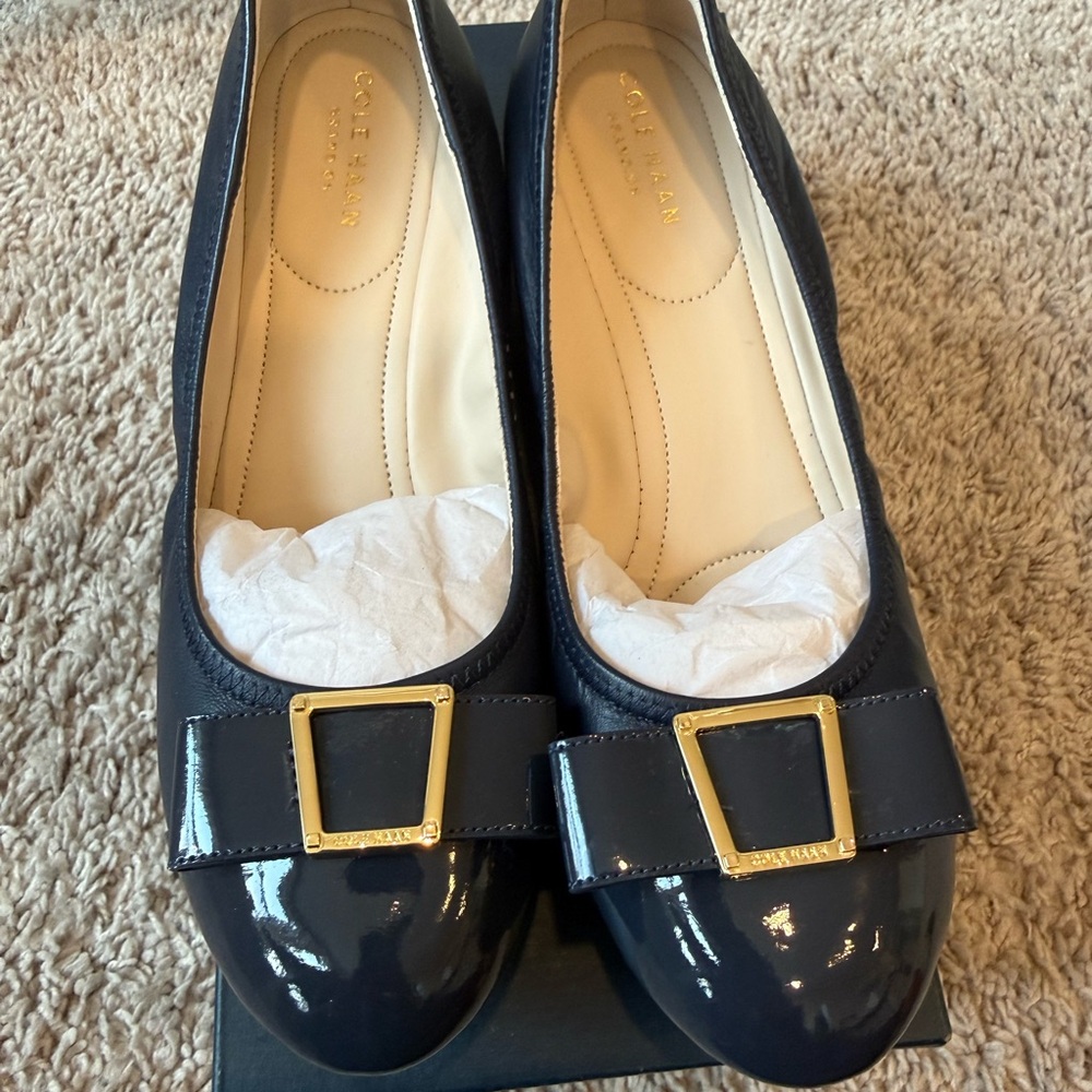 Cole Haan Women's Dark Blue Flats with Gold Accent